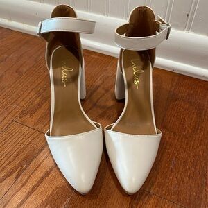 Lulu's White Pointed Ankle-Strap Block Heels
